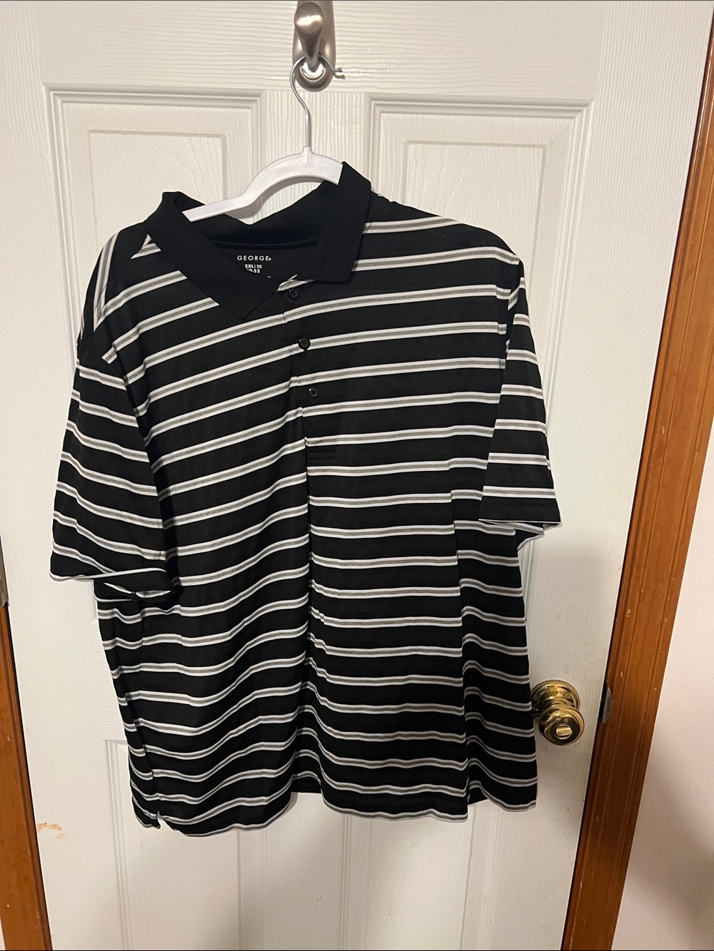 George Black and White Striped Polo